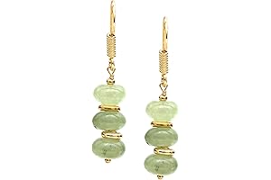 Gempires Prehnite Dangling Earrings | Light Green Quartz, 14K Gold Hook Earrings