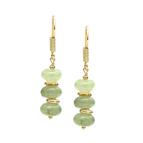 Gempires Mother's Day Gift Prehnite Rondelle Beads Earrings, Dangling Earrings, Light Green Crystals,14k Gold Plated Hook Earrings, Handmade