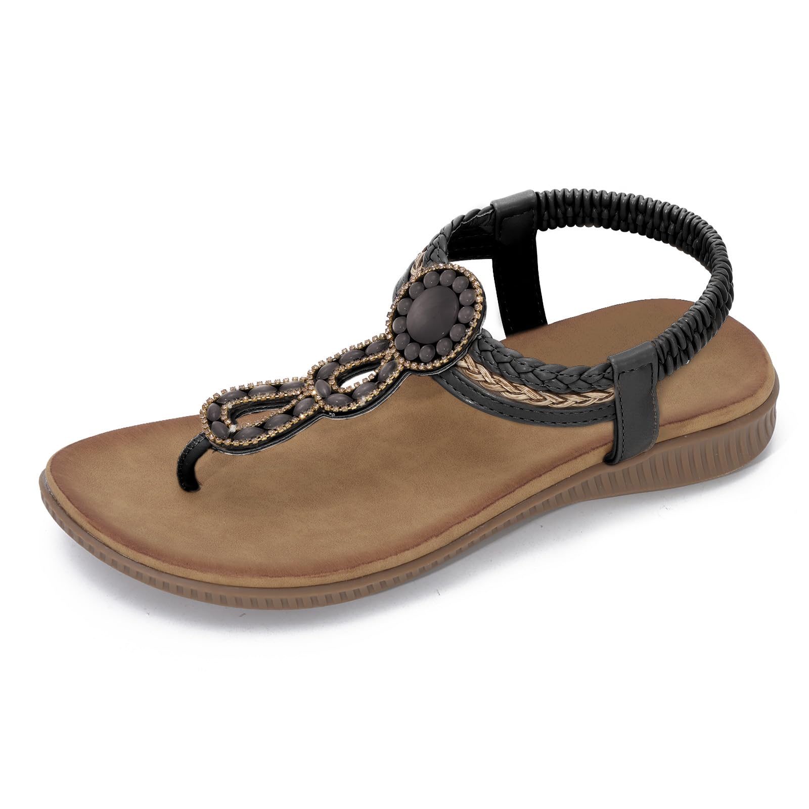 EVEOUT Sandalen mit Strass Damen Sommer Zehentrenner Bohemia