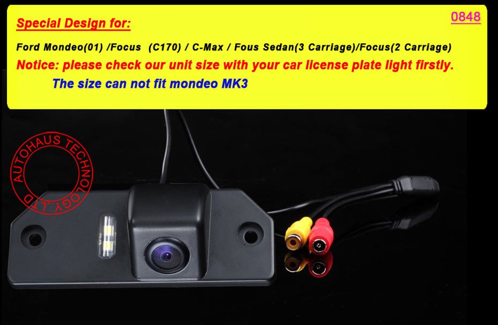 Portatarga Videocamera HD per Impermeabile retrovisore Telecamera da Retromarcia per Mondeo Focus C-Max Focus Sedan(3 Carriage) Focus (2 Carriage)
