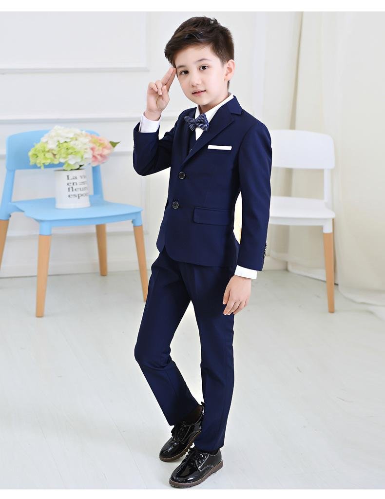 Jungen Dreiteiliger Anzug mit Zwei Knöpfen Marineblau Smoking für Hochzeitsset