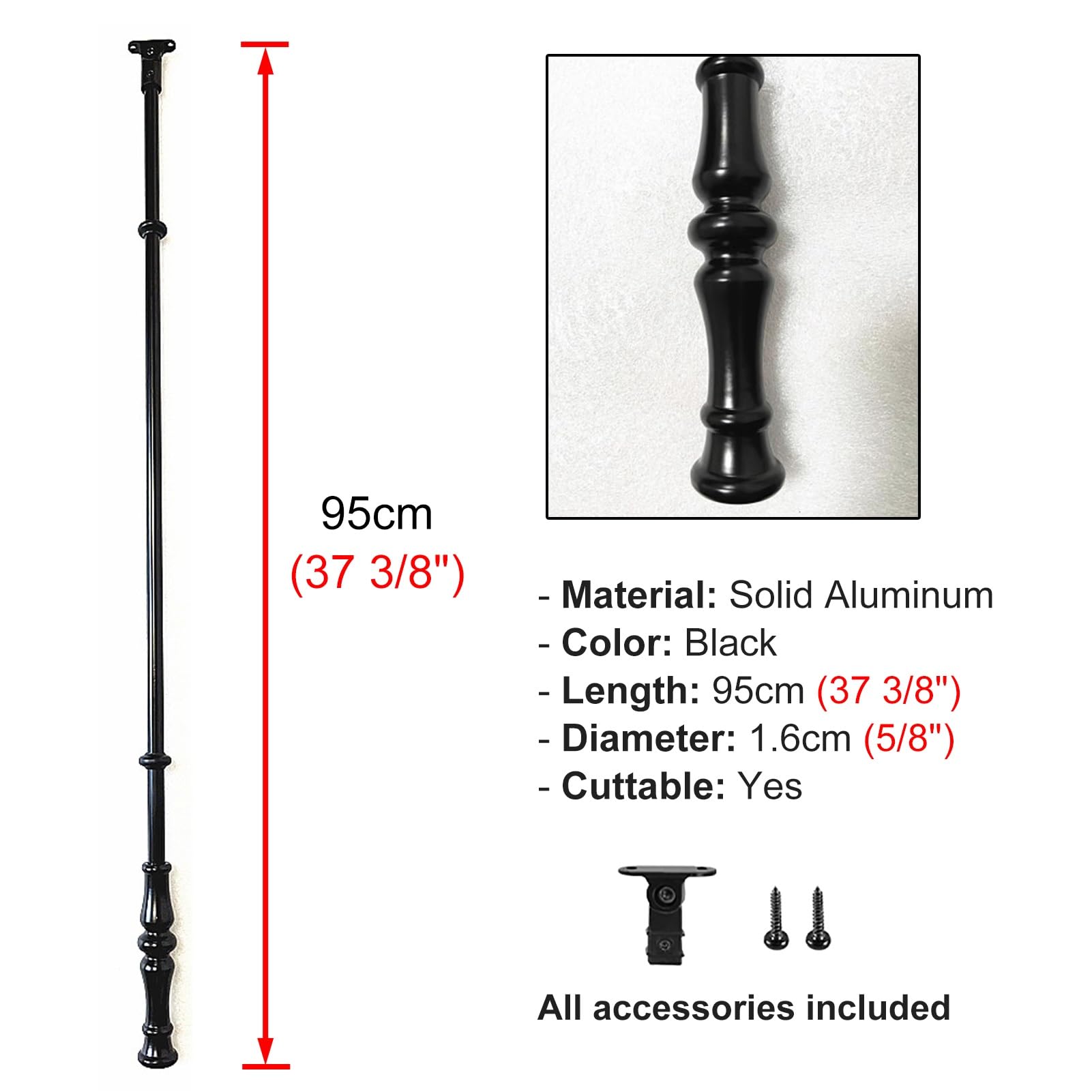 Poręcze schodowe w kształcie litery U, (balustrady schodowe aluminiowe balustrady do wnętrz schodów, zestaw okrągłych sztywnych szpineli schodowych 5/8", słupki do poręczy schodowej na willę/balkon