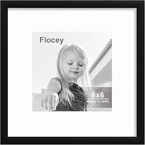 6x6 Aluminum Picture Frame, High End Metal 4x4 Frame with Mat, Tempered Glass Cover 6 by 6 Inch Photo Frames for Wall Gallery, Wall Mounting and Tabletop Display, Black, 1 Pack