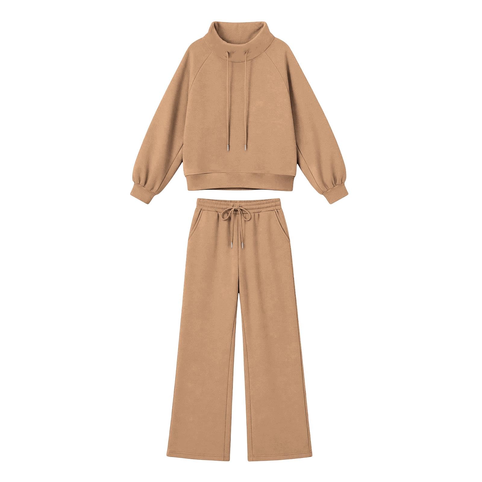 Conjunto de chándal para mujer, para otoño, invierno, gimnasio, entrenamiento, ropa de descanso, cuello alto, sudadera de gran tamaño, pierna ancha, conjunto deportivo de 2 piezas, conjunto deportivo