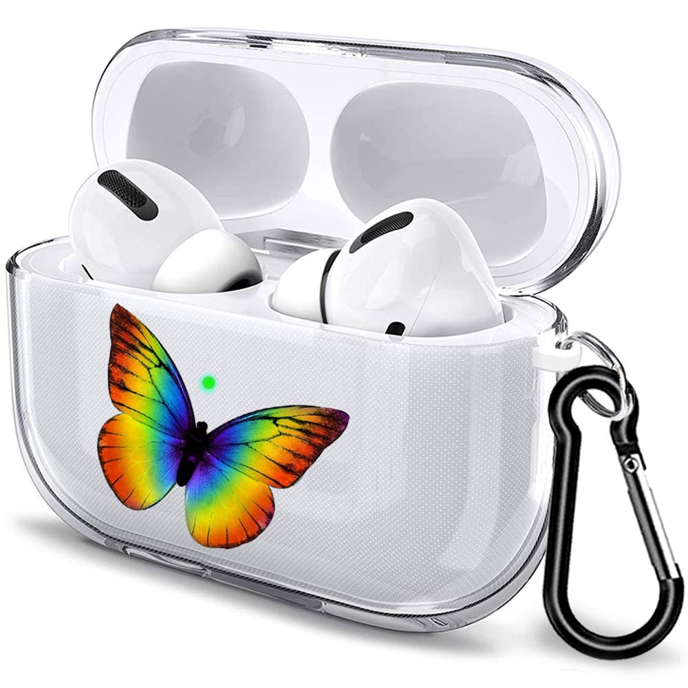 Butterfly Airpods Pro Case Airpods Protective Hard Clear Case Cover with Keychain Compatible with AirPods 3 Durable Shockproof Anti Lost Case for AirPods Charging Case