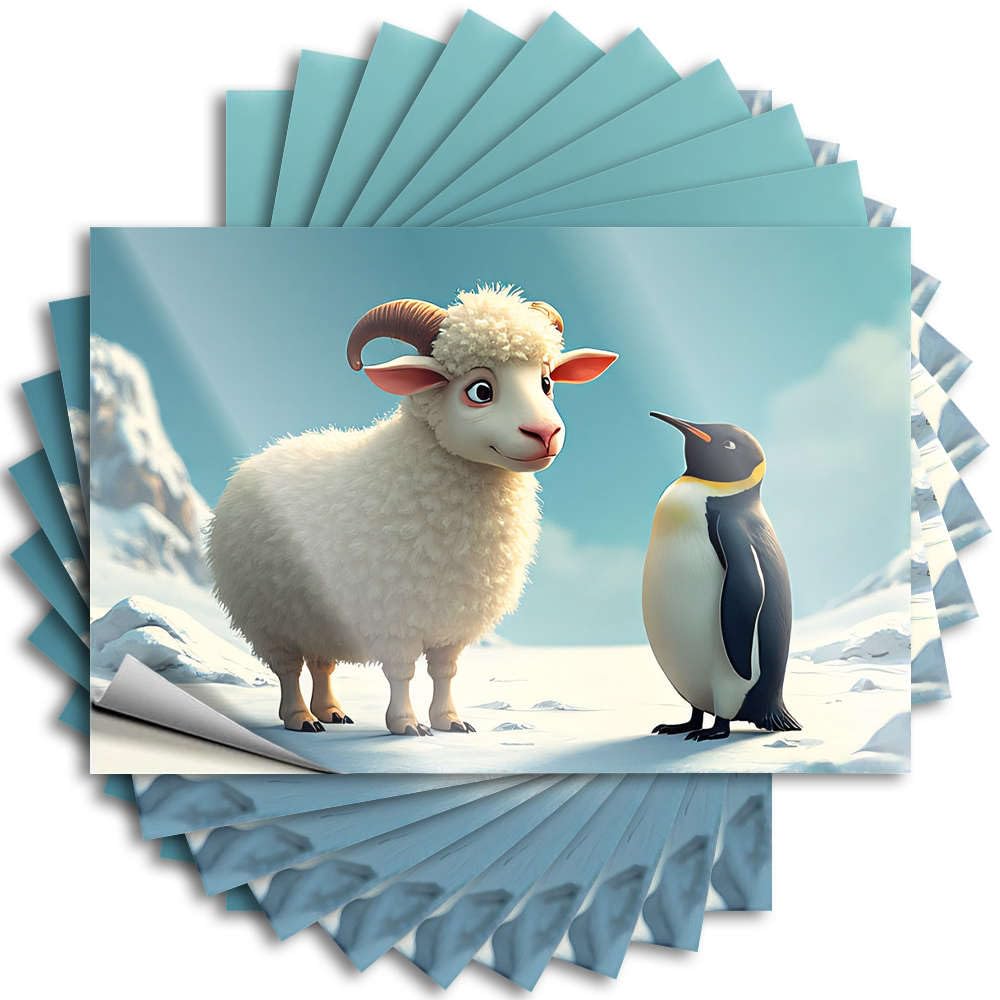 Sticker Great Farm Door A Sheep and A Penguin Stand Together in A Snowy Landscape - No Residue Decals for Boss(12X18CM)
