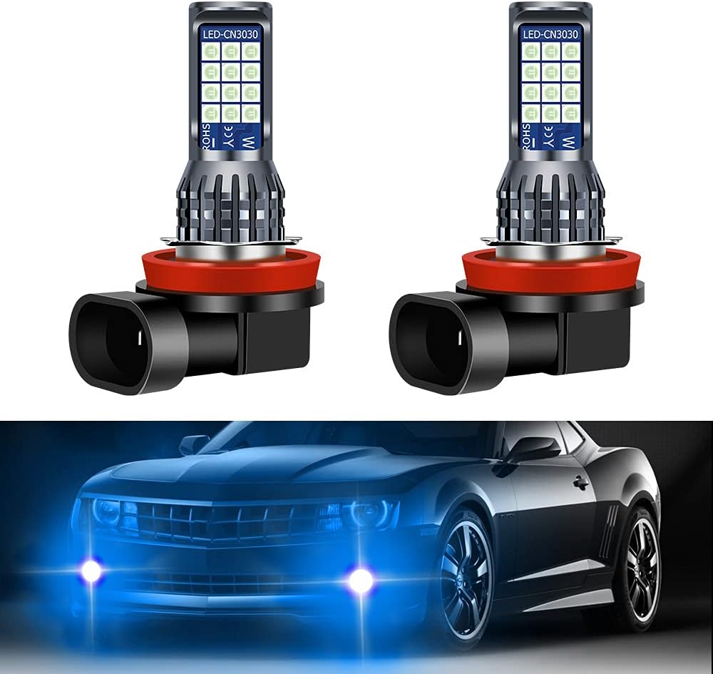 2Pcs H8/H11 LED Iceblue Fog Light Bulbs,24LEDs High Bright 3030 Chips H11 LED Bulbs Replacment Kit,DRL Fog Lights for Car Trucks, SUVs, Vans, 12-36V