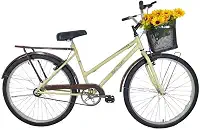 Bicicleta Retrô Aro 26 Freio V-Brake Cesta Bege/Marrom