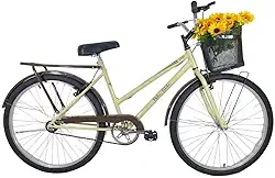 Bicicleta Retrô Aro 26 Freio V-Brake Cesta Bege/Marrom