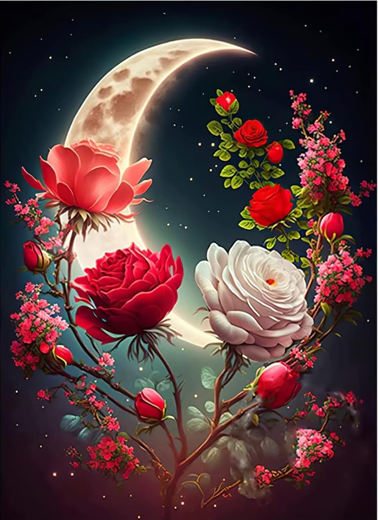 NAHUIGOOD Cross-Stitch Kits,Roses Under the Moon 11CT40x50cm,Cross Stitch for Adults,11CT Counted Printed Cross Stitch,Embroidery Cross Stitch Kits