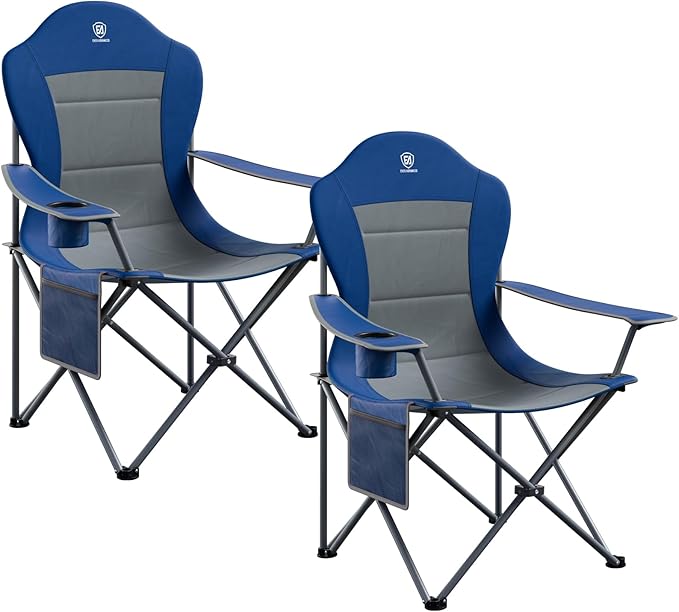EVER ADVANCED Folding Camping Chair with High Back Padded 2 Pack Oversized Portable Lawn Chairs Lightweight Sturdy Steel Foldable Outdoor Camp Chair for Adults, Black