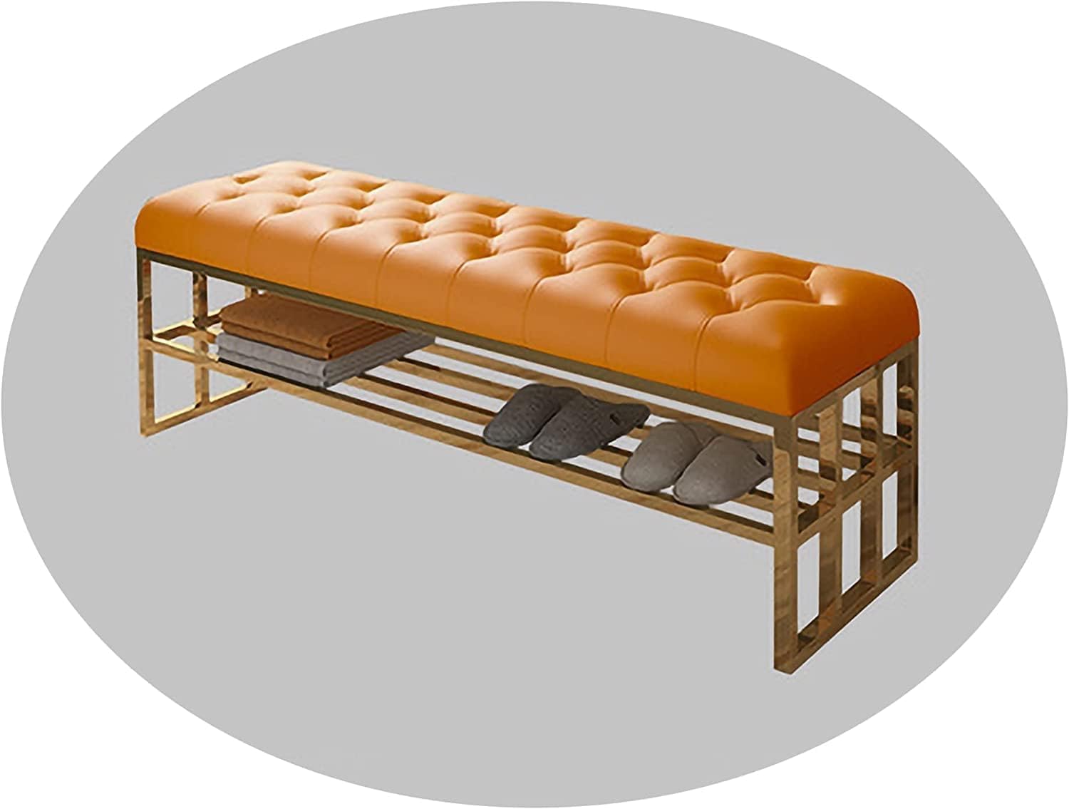 KLGFBDC Shoe Bench Storage and Rack, Stainless Steel Entryway Stool, Modern Leather Bench for Bedroom and Entrance