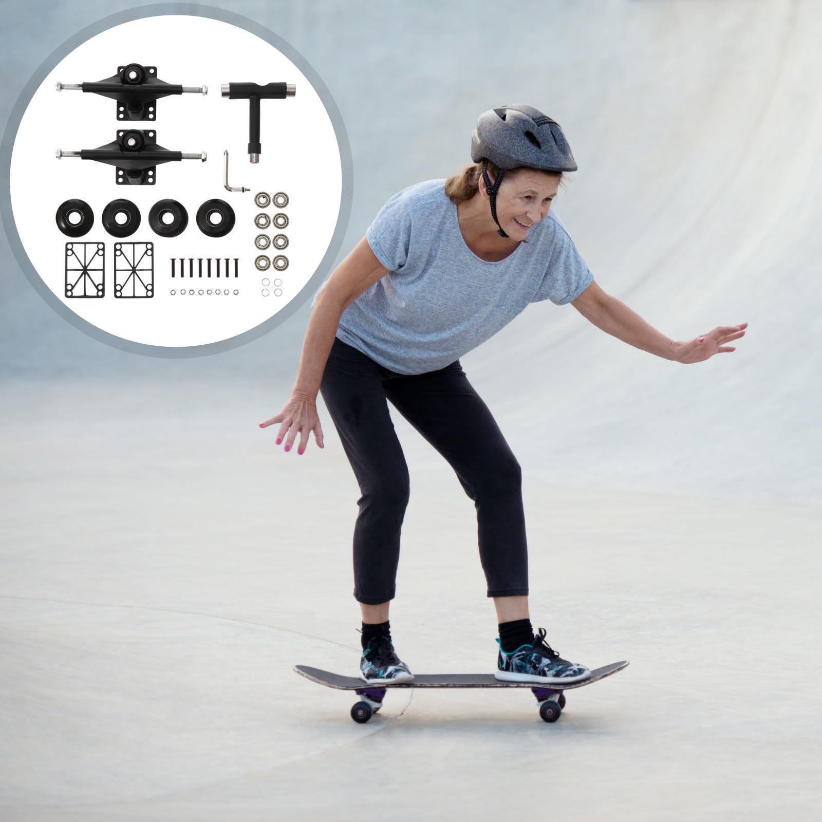 VOSAREA Kit Complet de Pont de Skateboard Roues et Roulements Double Inclinaison en Alliage D'aluminium Léger Accessoires Faciles à Installer Plusieurs Styles pour Plusieurs Styles