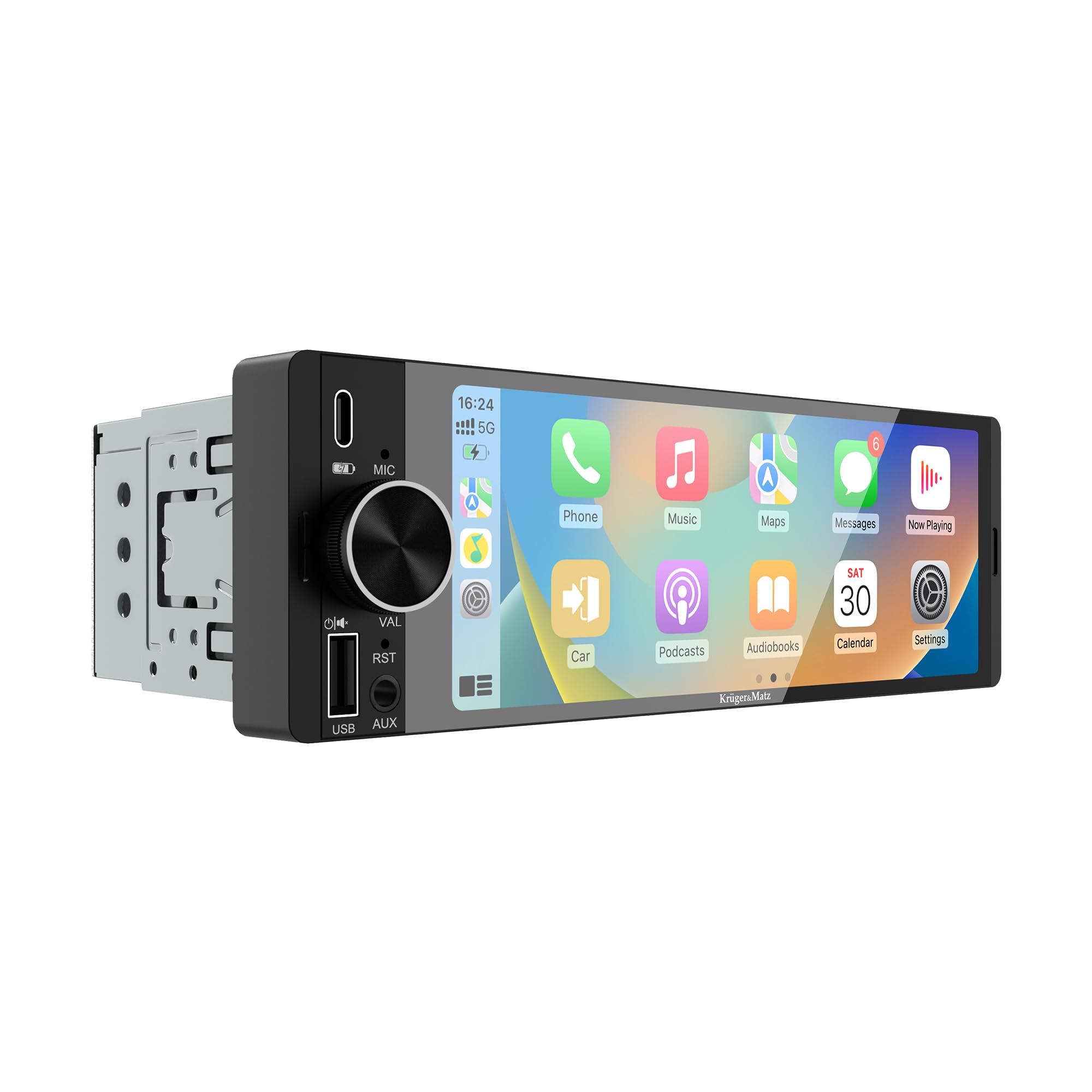 Krüger&Matz Radio Samochodowe KM2016 CarPlay/AndroidAuto 6,3” USB 1DIN