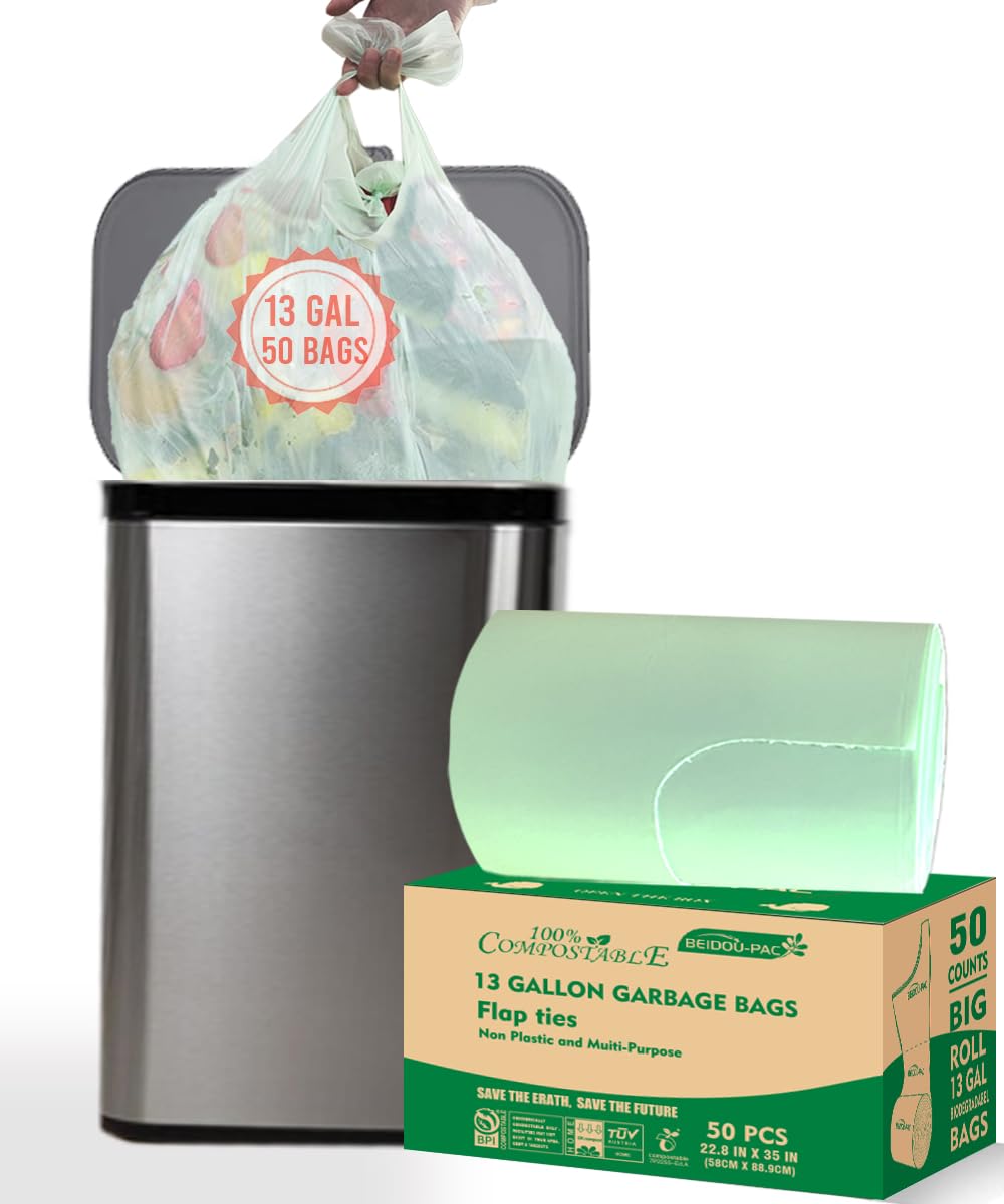 BEIDOU-PAC 13 Gallon Flap Tie Compostable Trash Bags