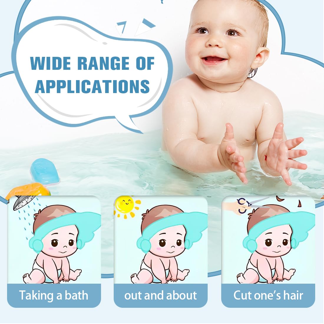 Gorro de Ducha de Bebé Para, Gorro ducha niños, Visera baño niños, Suave Ajustable con Protección para los oídos Gorro de ducha, Evita que los ojos se llenen de Agua y Champú Protege(Azul,Amarillo) — view 5