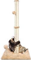 ANWA 32 Inch Tall Sisal Cat Scratching Post for Indoor Cats - 3-in-1 with Plush Toys, Stable Base, All Ages Beige