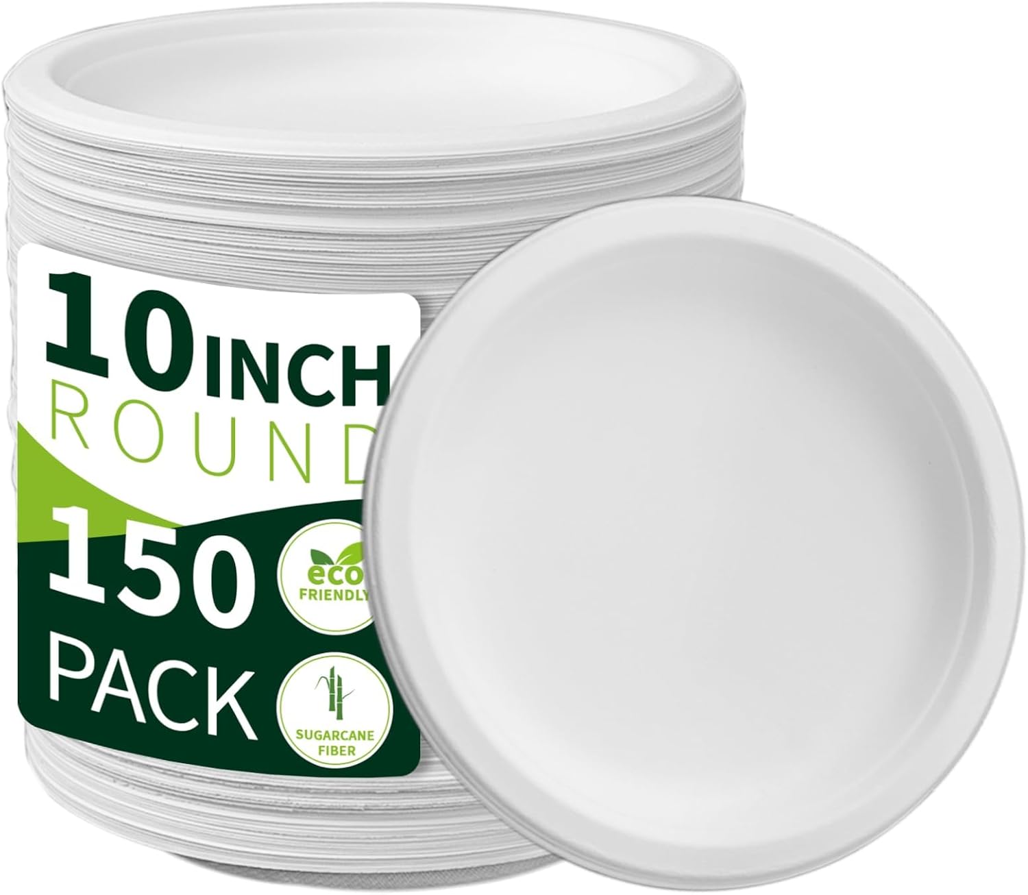 10 Inch Compostable Paper Plates【White...