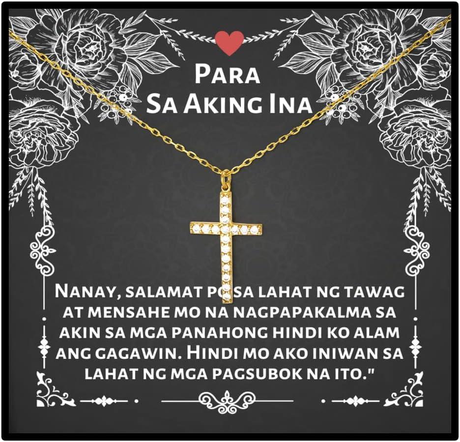 Filipino American Mom Bracelet - Nanay, salamat po sa lahat ng tawag at mensahe mo na nagpapakalma sa akin sa MGA panahong Hindi ko Alam ANG gagawin. Crystal Gold Cross Necklace