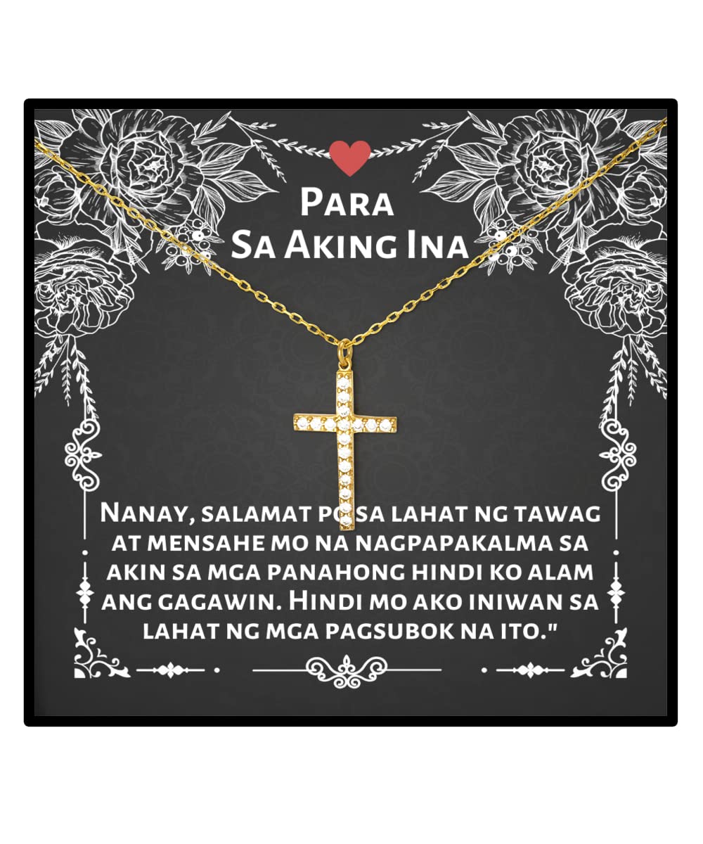 Filipino American Mom Bracelet - Nanay, salamat po sa lahat ng tawag at mensahe mo na nagpapakalma sa akin sa MGA panahong Hindi ko Alam ANG gagawin. Crystal Gold Cross Necklace