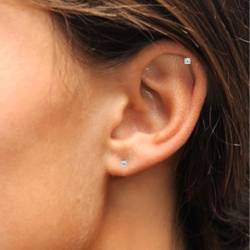 Miniatura 6 de Stud Earrings for Women Sterling Silver Cubic Zirconia Round Stud Pierced Tiny Cartilage 2mm CZ Earring Studs for Men Teens Girls Single or