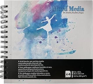 tumuarta Square Mixed Media Sketchbook, 8 x 8”, 120LB, 200GSM, 64 Sheets, 128 Pages, Hardbound, Mix Media Pad for Use as Marker Pad, Drawing pad and Travel Sketch Book.
