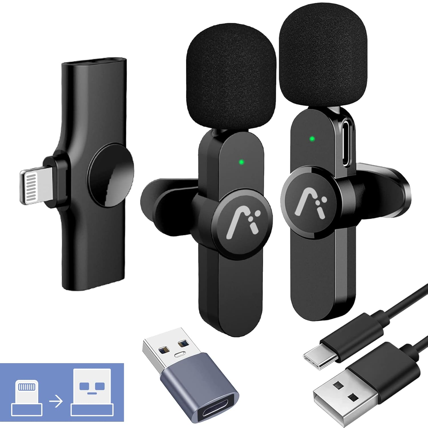 Aisizon 2 Pack Wireless lavalier Microphone for iPhone?Wireless Clip on Mic?Wireless Mic A3d