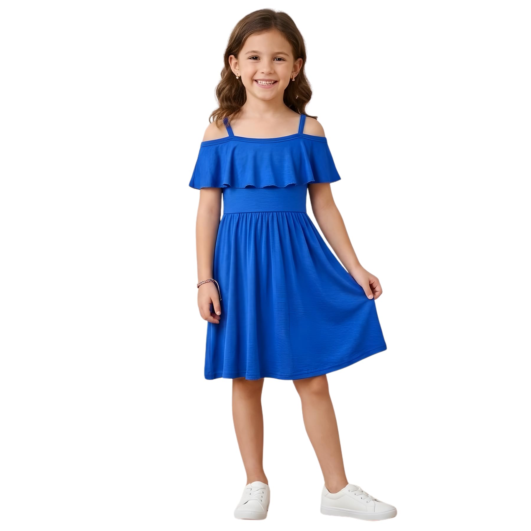 A2Z 4 Kids Girls Off Shoulder Skater Outfit Stylish and Trendy Party Wear - PlainOff Shoulder Dress Royal 9-10