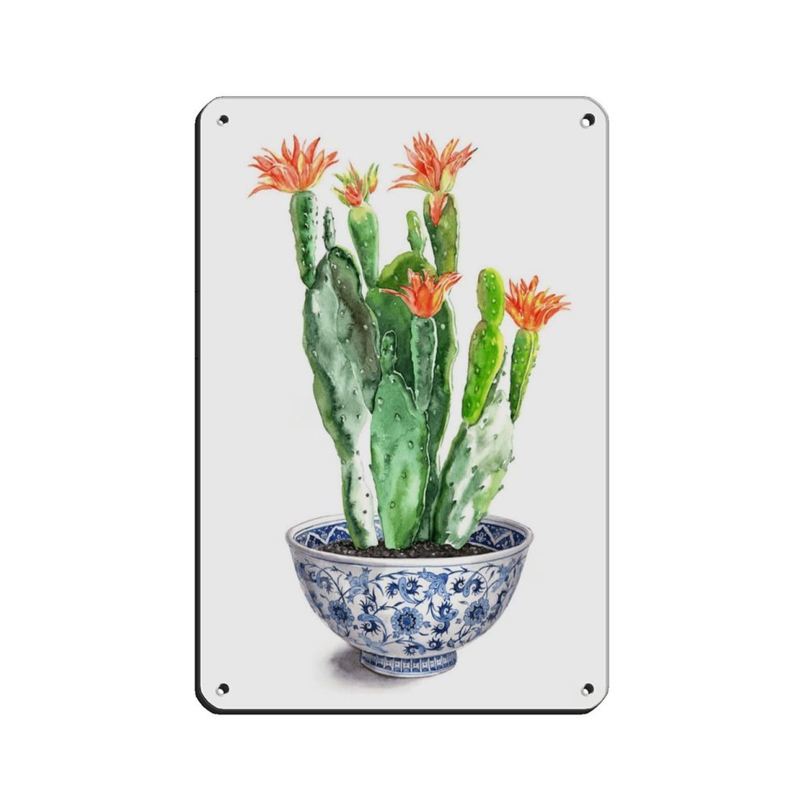 Affiche rétro en métal cactus bleu 20x30 cm pour déco murale
