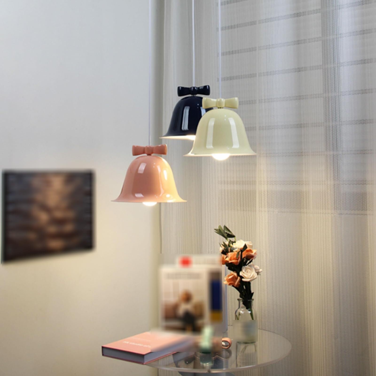 Bell Bow lampa wisząca z metalowym kloszem, urocza lampa wisząca, ciepła