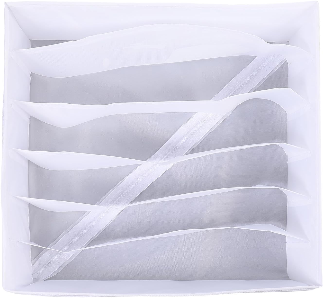 Foldable Underwear Organizer Drawer with Slots Polyester Closet Storage Box for Socks Ties Belts Lightweight Foldable Divider for Dresser White