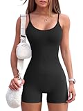 Women Workout Seamless Jumpsuit Yoga Ribbed Bodycon One Piece Spaghetti Strap Shorts Romper