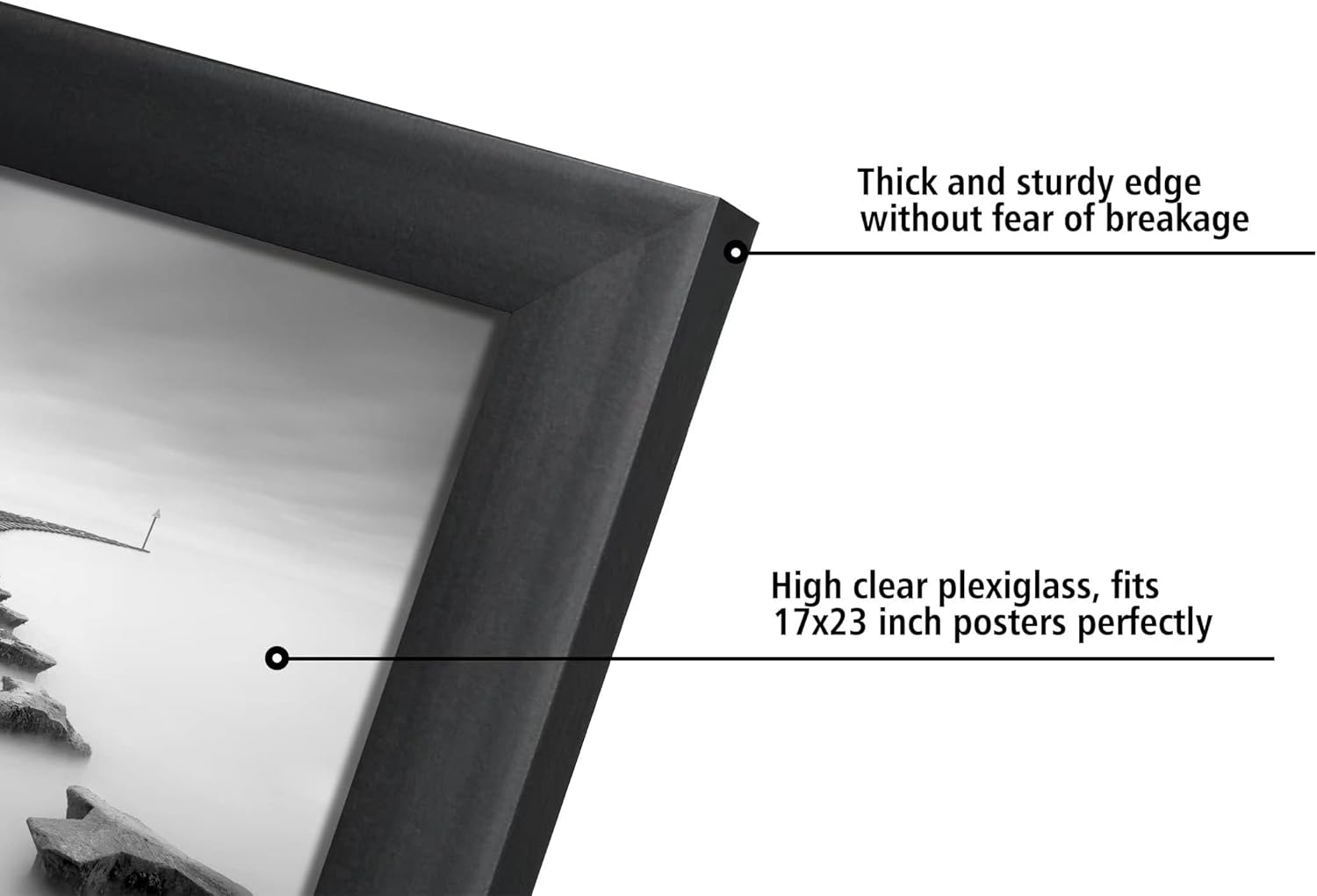 DOAI ART 12x16 Frame Black with Mat or 17x23 Picture Frame without Mat - Poster Frame with Polished Plexiglass for Wall Vertically or Horizontally Display - Wall Mounting Hardware Included