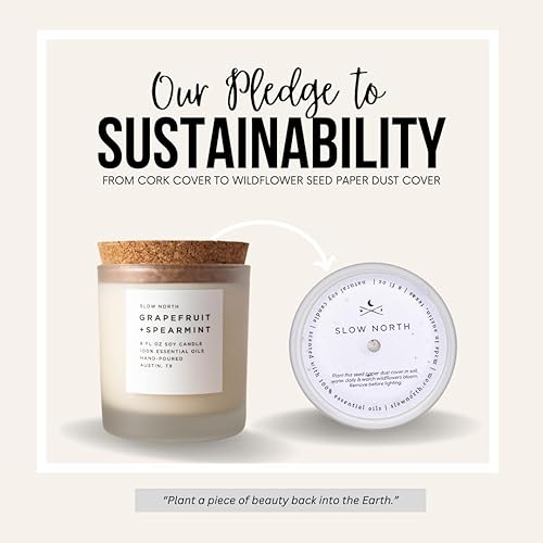 Vista 2 de Slow North Grapefruit + Spearmint - Vela de aceites esenciales y cera de soja pura en un frasco de vidrio esmerilado reutilizable, vela perfumada
