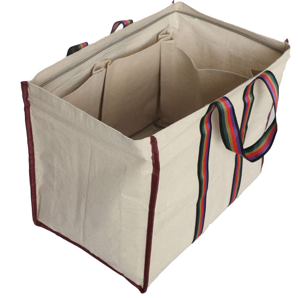 (#B2B50CA Eco Friendly LARGE Reusable Laminated + Printed Fabric Grocery Vegetable Shopping Jhola Canvas Bag with 7 Inner Compartments, Pack of 1 pc LxWxD 17 x12 x 15 inch