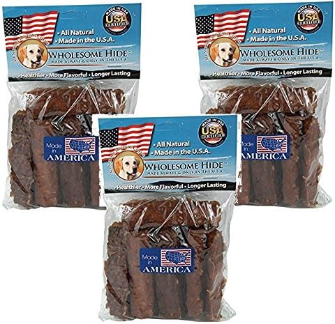 Wholesome Hide 3 Pack of Chunkees Dog Chews, 8 Ounces each, Crunchy Ground Rawhide Treats with Glucosamine and Chondroitin for Joint Health