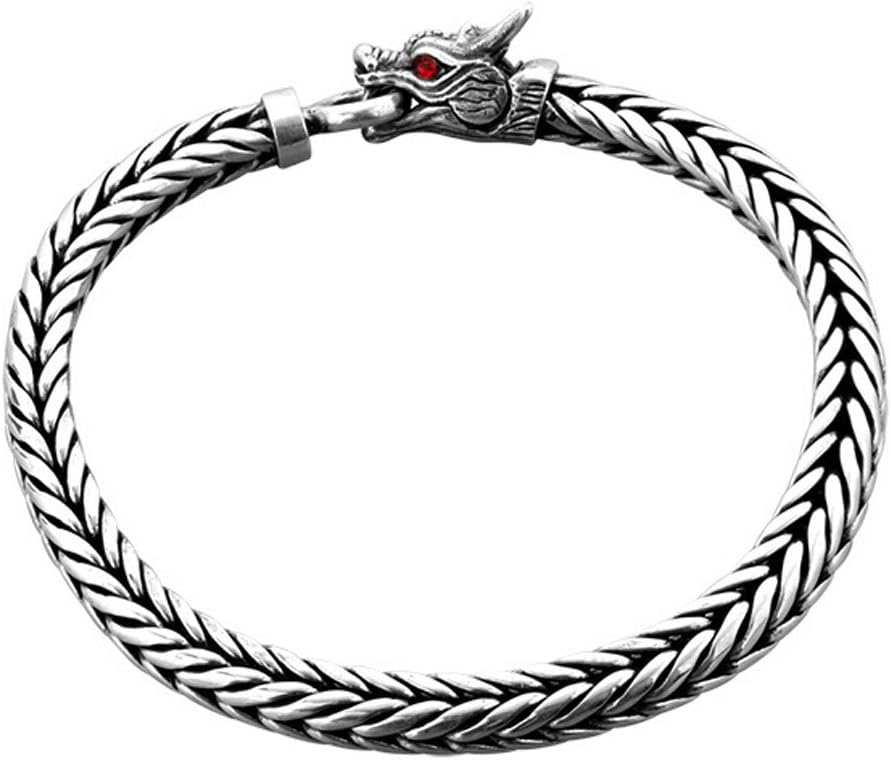 kuzzoi 925 Sterling Silver Round Byzantine Bracelet for Men with Dragon Head Ring Clasp, Length 7,48 inch - 9,05 inch, Width 0,31 inch, 1.52 oz