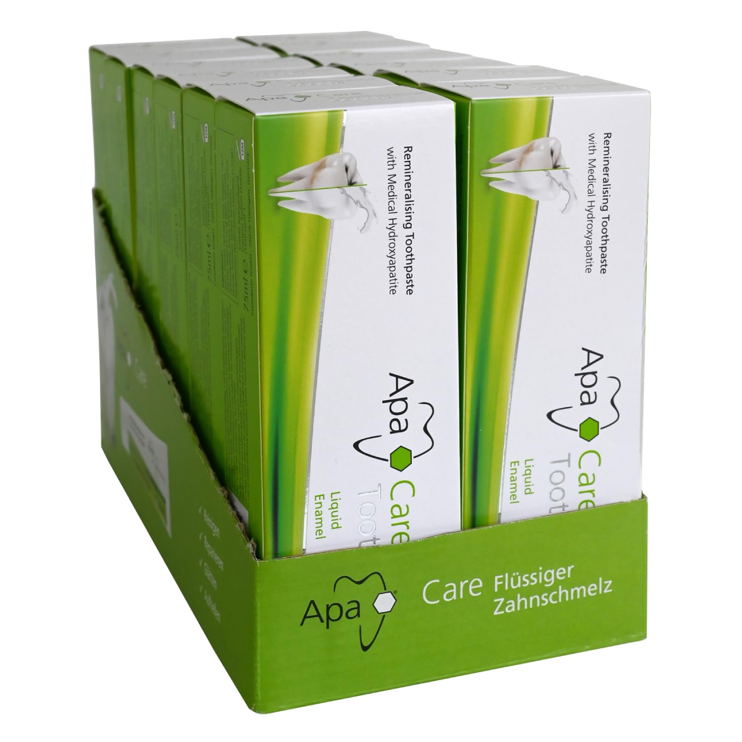 ApaCare Dentifricio rimineralizzante con smalto liquido | 12 x 75 ml | Dentifricio con idrossiapatite medicinale e fluoro