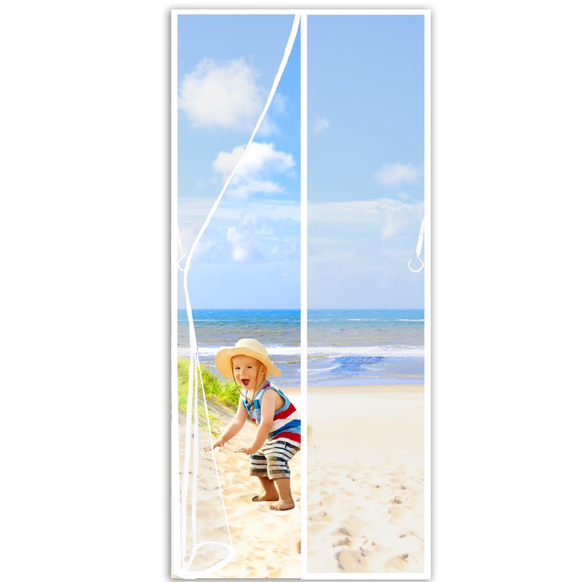 CGUOZI Magnetic Screen Door 170 x 205 cm Top to Bottom Seal Instant Closure, Walk Through Easily for Front, French, Sliding Doors White
