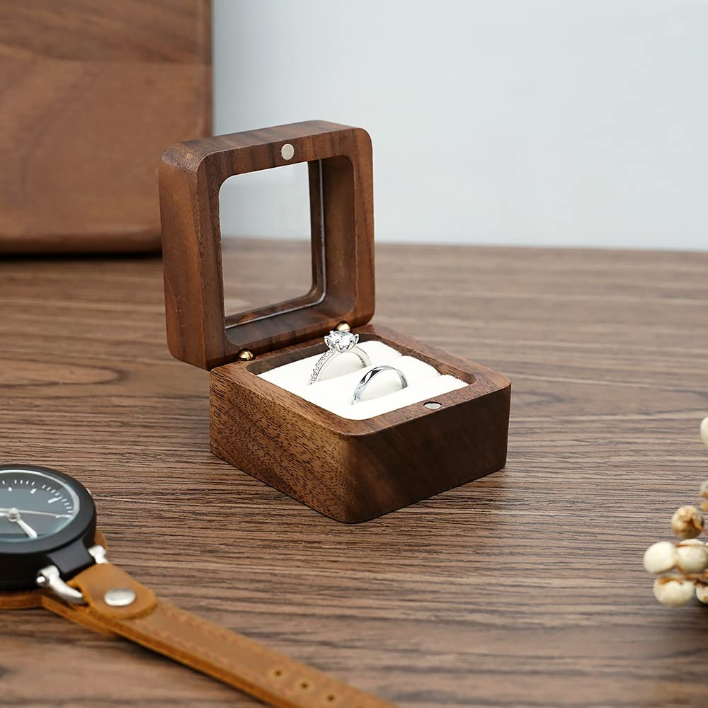 Caja de anillo de una sola ranura Estuche para anillos Propuesta de boda Caja de joyería de madera Pequeña caja de almacenamiento portátil para anillos de viaje Pendientes colgantes Mini caja de alm