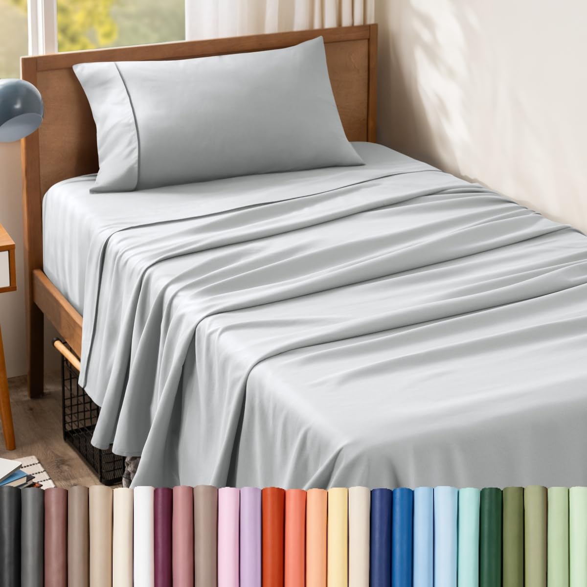 Bare Home Twin Sheet Set - 1800 Ultra-Soft (Twin, French Grey)