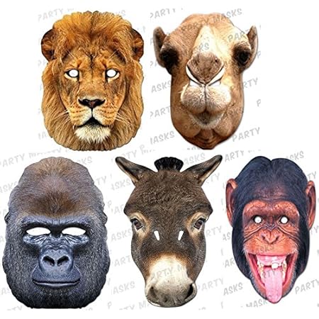 Amazon マスクセット アニマルマスク 動物 ５枚入り ゴリラ ライオン チンパンジー ロバ ラクダ Mask Arade コスプレ 仮装 通販
