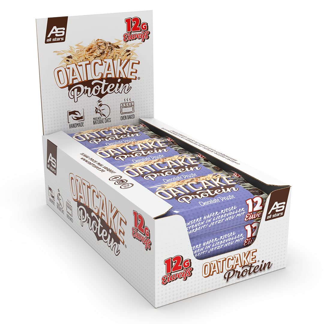 All Stars Oatcake Protein Bar Chocolate Drizzle I 12 Eiweiß-Riegel je 80g I Hafer-Riegel inkl. 12g Whey-Protein I Energy-Riegel mit hochwertigen Kohlenhydraten I süßer Müsli-Riegel super sättigend