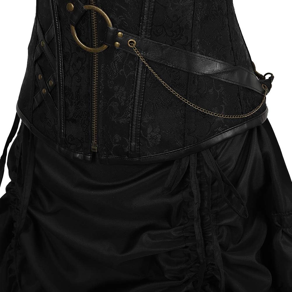 Grebrafan Steampunk Corsets Bustiers Pirate Skirt Blouse Set 3 Piece Leather Corset Outfits for Women