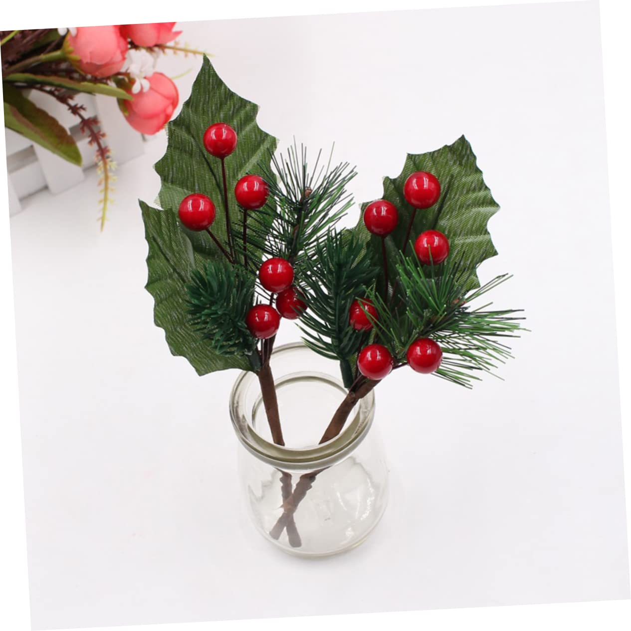 Ciieeo 27piezas Ramas De Baya Simuladas para Decoración Navideña Accesorios De Bricolaje Berries Rojas y Verdes para Fotografía y Manualidades