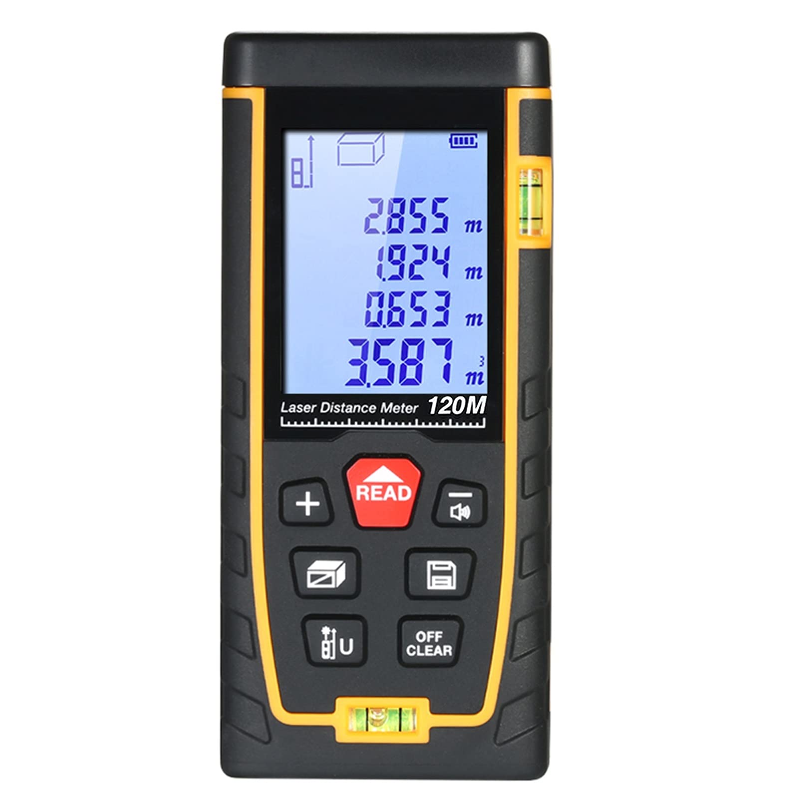 Handheld Digital Laser Distance Meter Portable Mini Range Finder High-precision Rangefinder with 30 Groups Data Storage LCD Display Backlight 2 Bubble Levels (100m)