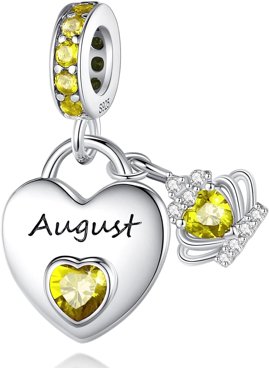 Pulsera Birthstone Charms for Charms: 925 Sterling Silver Heart Dangle Charms for Bracelets and Necklaces, Birthday Mother's Day Christmas Gifts For Women.