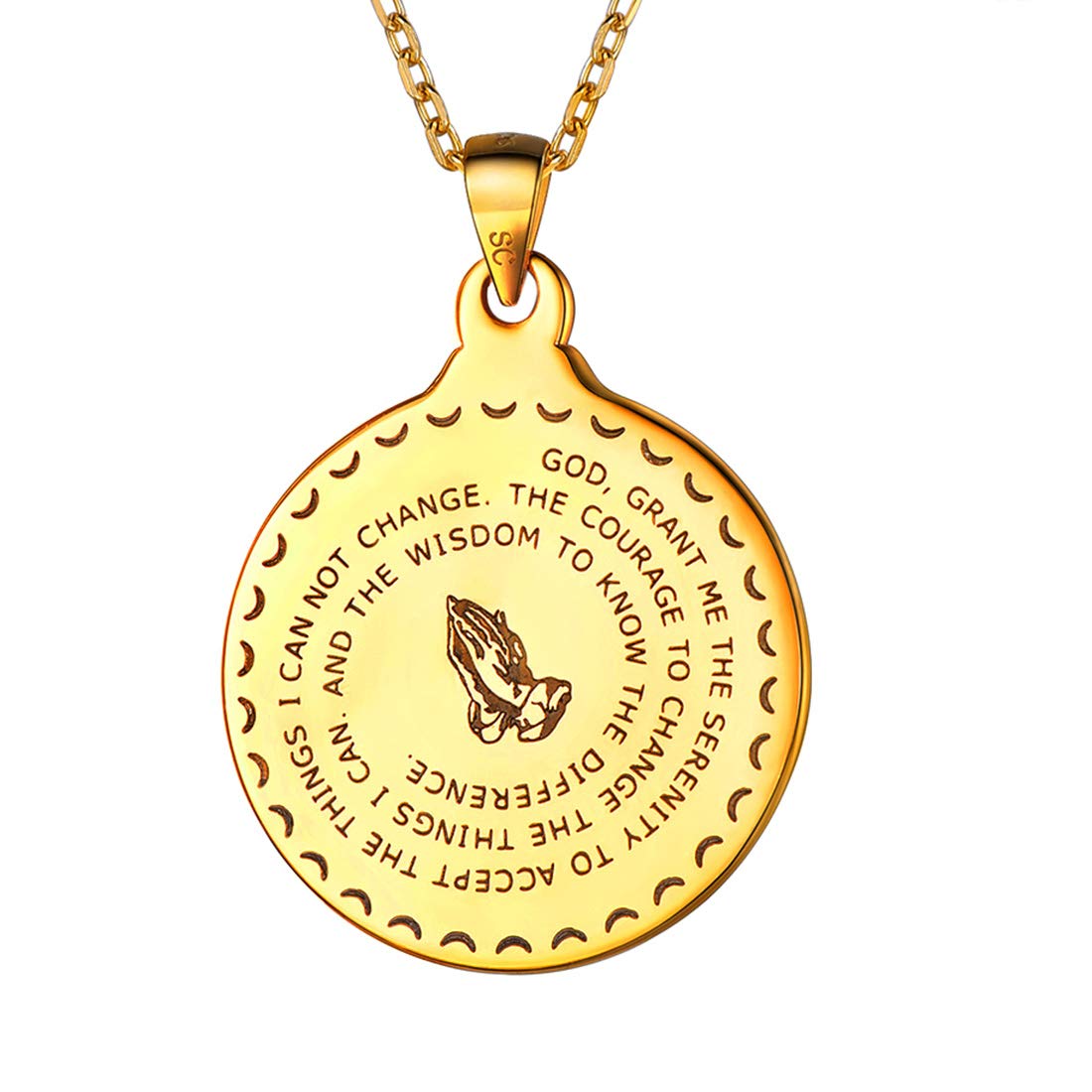 U7 Bible Verse Necklaces for Men Women Stainless Steel/18K Gold Plated Prayer Hands Coin Medal Pendant Necklace Christan Jewlery Gift (22-26Inch)