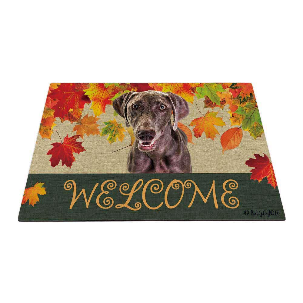 BAGEYOU Welcome Fall with My Favorite Dog Weimaraner Dog Outdoor Doormat Maple Leaf Harvest Season Rustic Decor Porch Rugs Floor Mat 35.4" x 23.6" — image 1