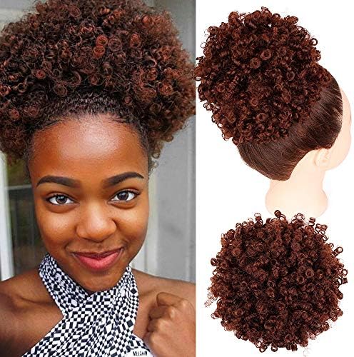 GX Beauty Curly Hair Ponytail Afro Puff Drawstring Ponytail African American Short Kinky Curly Warp Drawstring Puff Ponytail Hair Extensions(#33)